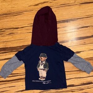 Ralph Lauren Kids Navy and Burgundy Bear Hoodie